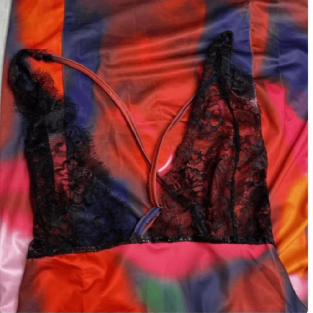 Sexy rainbow Multicolor Backless Dress lace dress
NIPS ARE SEE THROUGH - Picture 3 of 6